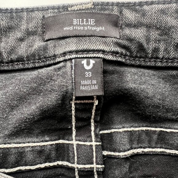 True Religion Billie Mid Rise Straight Leg Gray Denim Cotton Blend Jeans Size 33 - Picture 7 of 10